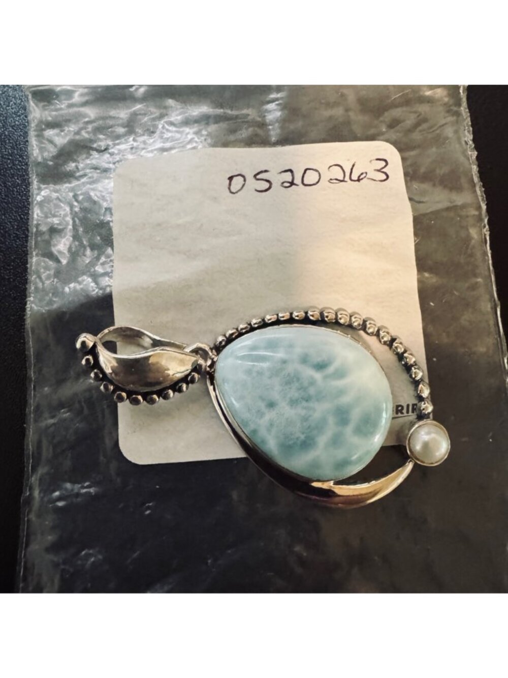 SAJEN Sterling Silver 925 Large Larimar & Pearl Bezel Set Pendant Size 2.25" - Picture 6 of 7